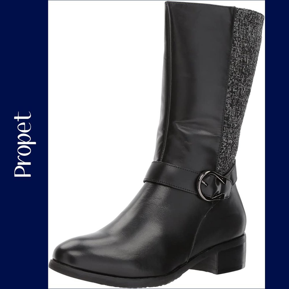 Propet Tessa Leather/Tweed Mid Calf Boots sz9.5W